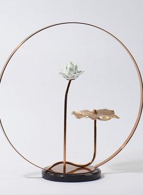 铜中式现代创意玄陶瓷荷花摆件样板房TPY客厅酒新柜关电视柜软装