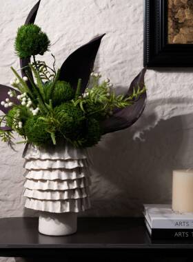 现代简手工褶纹HYQ树脂花瓶仿电真柜花艺民宿视玄关花艺约设计师