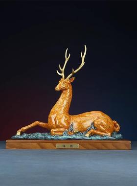 威弗列德 黄铜梅花鹿摆件吉祥卧鹿家居装饰品客厅办公室工艺品