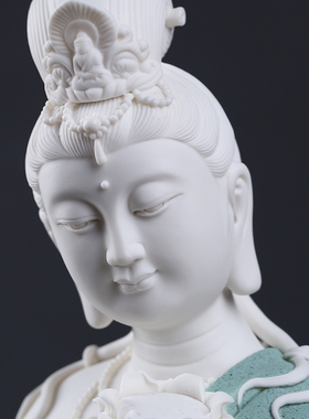 东方泥土陶瓷莲花水月自在观音新中式禅意客厅玄关摆件佛像工艺品