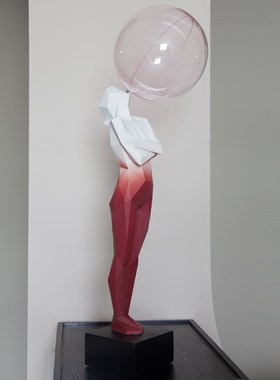 吹泡泡女孩红色渐变人物雕塑雕像客厅艺术摆件美容院医美软装饰大