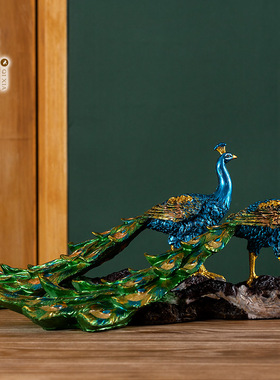 欧式创意孔雀摆件招财家居饰品客厅电视柜凤凰玄关美式软装装饰品