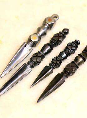 尼泊尔怀旧复古手工普巴杵 黑色铁镶嵌铜手工精品7cm 11cm 10cm