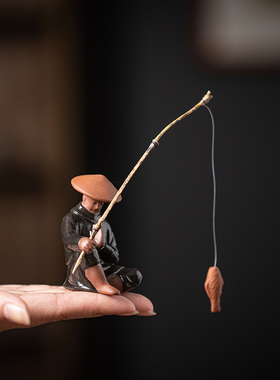 快速发货古e风禅意陶瓷江湖故人侠客钓鱼人物小摆件鱼缸假山微景