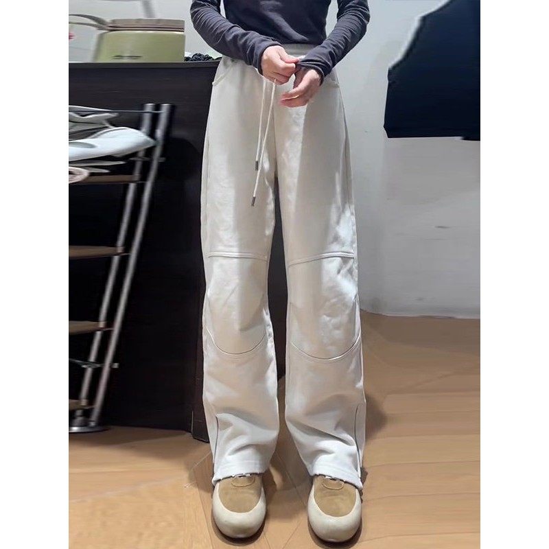 白色加绒松紧腰直筒裤女2025冬季新款大码宽松显瘦百搭抽绳休闲裤,淘宝优惠券,粉丝福利购,淘宝优惠卷