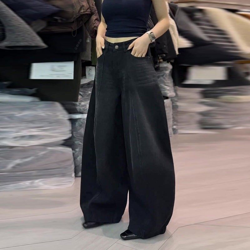 黑色弯刀牛仔裤女2025秋冬新款大码梨型身材宽松显瘦加绒阔腿裤子,淘宝优惠券,粉丝福利购,淘宝优惠卷