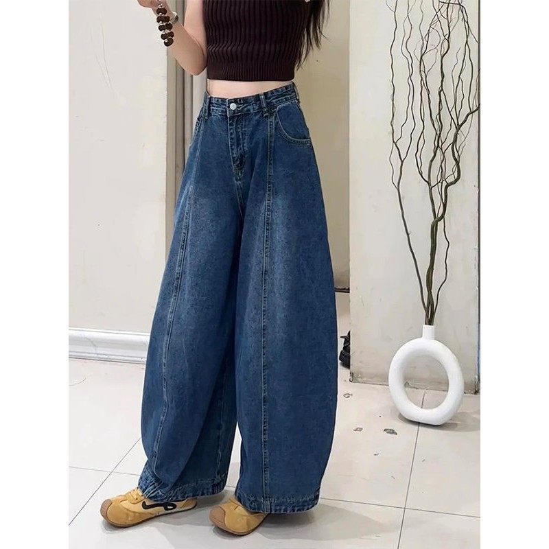 松弛感弯刀牛仔裤女秋新款2025梨型身材遮胯显瘦宽松慵懒风阔腿裤,淘宝优惠券,粉丝福利购,淘宝优惠卷