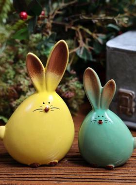 桌面陶瓷摆件动物狐狸兔子饰品情侣田园生日新婚礼物电视柜创意工