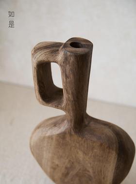 如/Wabi风格覆古花瓶装饰品B&B酒店餐厅客厅创意装饰实木旧