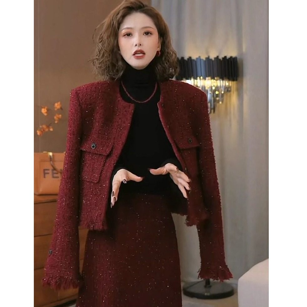 小香风高端名媛套装裙女秋装2025新款爆款轻奢外套半身长裙两件套,淘宝优惠券,粉丝福利购,淘宝优惠卷