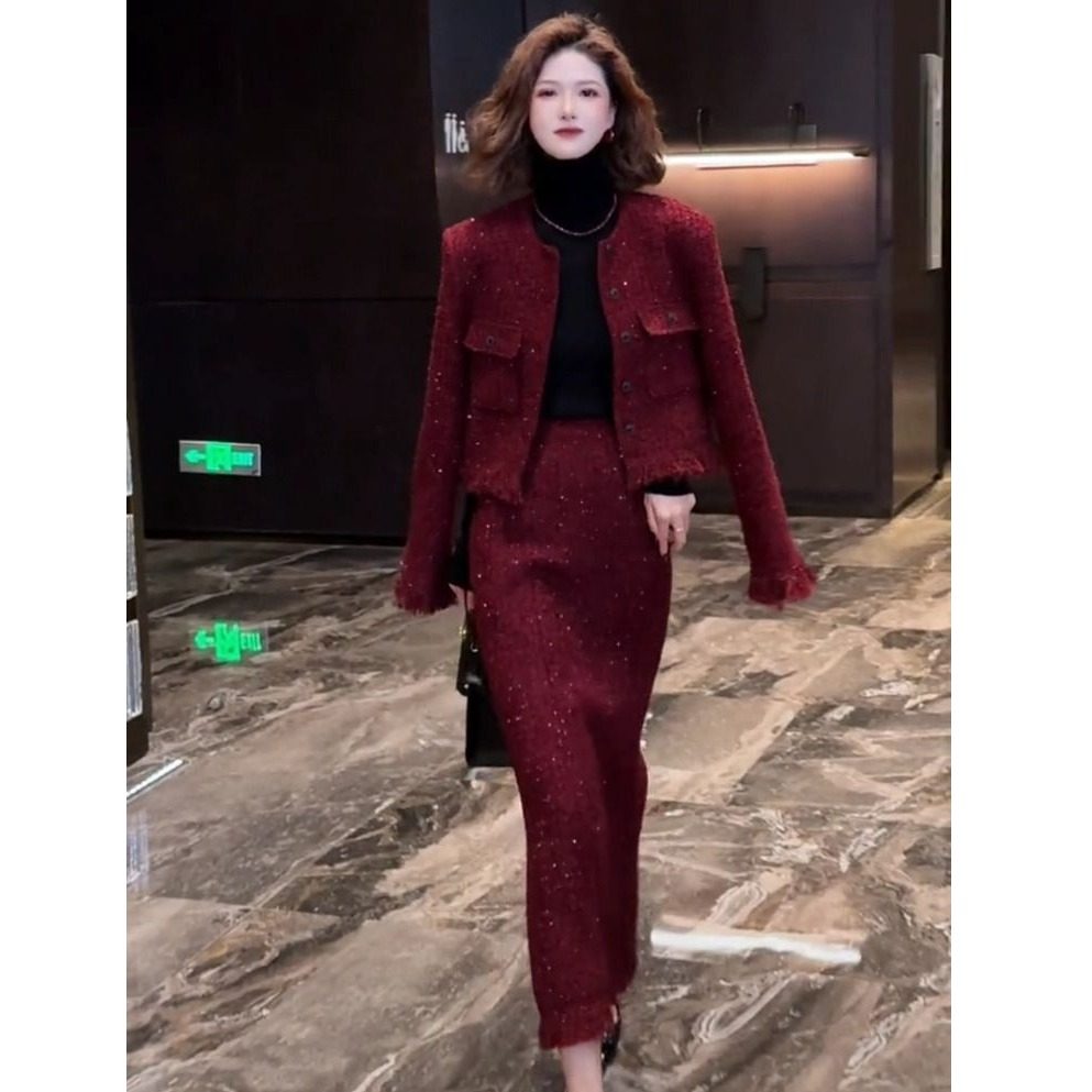 小香风高端名媛套装裙女秋装2025新款爆款轻奢外套半身长裙两件套,淘宝优惠券,粉丝福利购,淘宝优惠卷