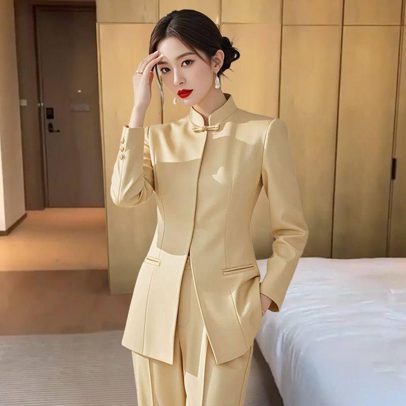 高端女士新中式职业套装女2025春秋新款设计感盘扣西装上衣套装裤,淘宝优惠券,粉丝福利购,淘宝优惠卷