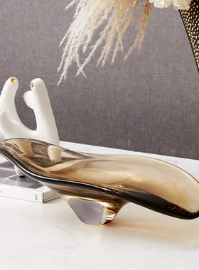 黑色点金陶瓷花瓶设计感轻奢创意玻璃果盘样板间客厅茶几摆件高级