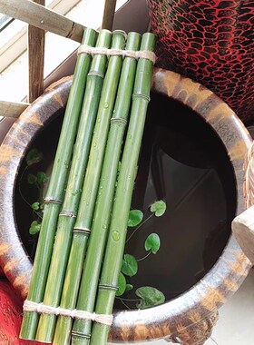 鱼缸流水板 复古绿色竹排竹垫配件竹子古法养鱼装饰diy摆件不可漂