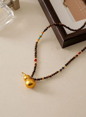日本品质秋冬新款虎眼石长款毛衣链复古美拉德项链配饰女轻奢高级