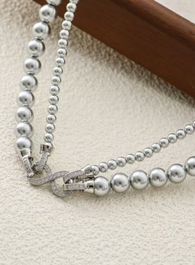 日本品质秋冬爆款可拆分双层澳白珍珠八字扣项链轻奢高级感毛衣链
