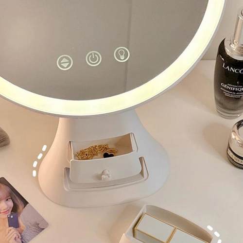 0LED镜一子化妆镜收纳盒WEK体225新款带梳灯台式桌面卧室妆台补光 - 图1