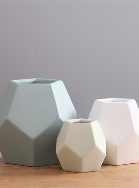 轻奢大理石纹绿色小花瓶陶瓷网红北欧宽口装饰摆件简约小清新多肉