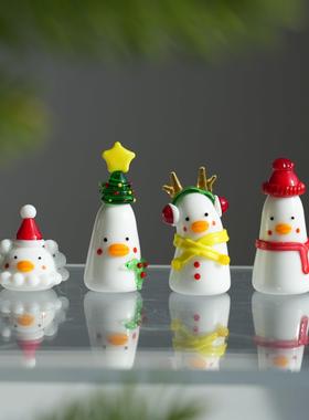 淄博琉璃手作冬日圣诞雪人鸭车载中控台装饰摆件治愈系圣诞节礼物