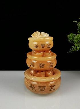 黄龙玉石聚宝盆金元宝风水招财客厅家居玄关办公室内现代礼品摆件