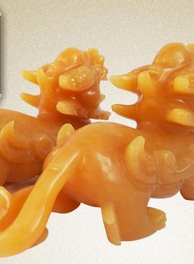 天然纯黄玉貔貅一对纯玉石皮丘客厅店铺玉雕装饰品玉器开业摆件