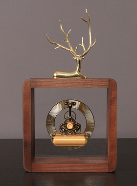 创意铜鹿胡桃木座钟静音时钟座钟摆件新中式客厅玄关卧室装饰钟表