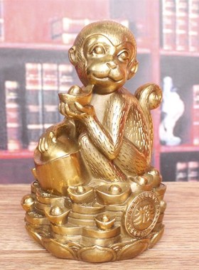 铜猴摆件纯铜猴子吃桃金属猴工艺品家居摆设十二生肖猴装饰品