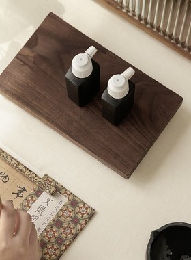 黑胡桃实木增高垫文房置物架茶室茶具托盘壶垫家居装饰摆件展示架