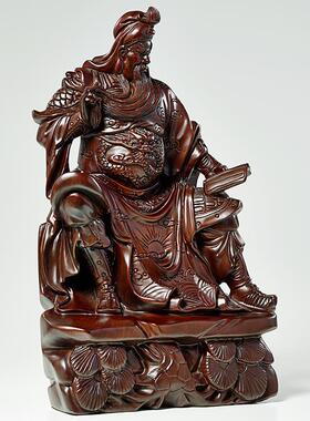 黑檀木雕关公摆件实木关公像看兵书夜读春秋关羽家居办公室工艺品