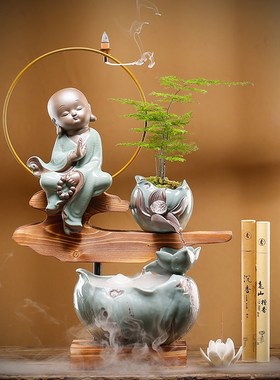 流水摆件生财招财创意家居水景办公室桌面水车循环水客厅开业礼品