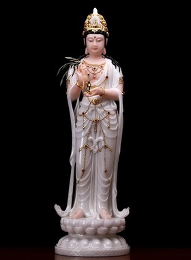汉白玉西方三圣神像摆件站立观音雕像供奉阿弥陀佛如来佛像大势至