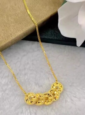 金包银爆闪碎冰冰五帝铜钱币吊坠古法盘缠钱多多招财锁骨链送女友