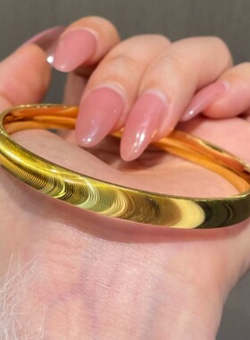 金包银古法传承猫眼手镯光面车花素圈镯子拉丝实心闭口手环送女友