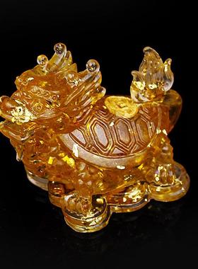 天然水晶碎石滴胶龙龟摆件长寿龙头龟家居玄关摆设老人贺祝寿礼品