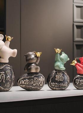 平安喜乐事事如意招财福熊电视柜装饰摆件客厅酒柜装饰品乔迁礼物