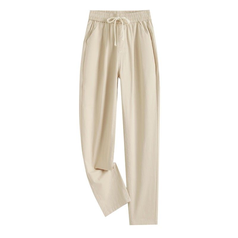 米白裤子夏季薄款哈伦裤女2025新款松紧腰抽绳小个子九分休闲女裤,淘宝优惠券,粉丝福利购,淘宝优惠卷