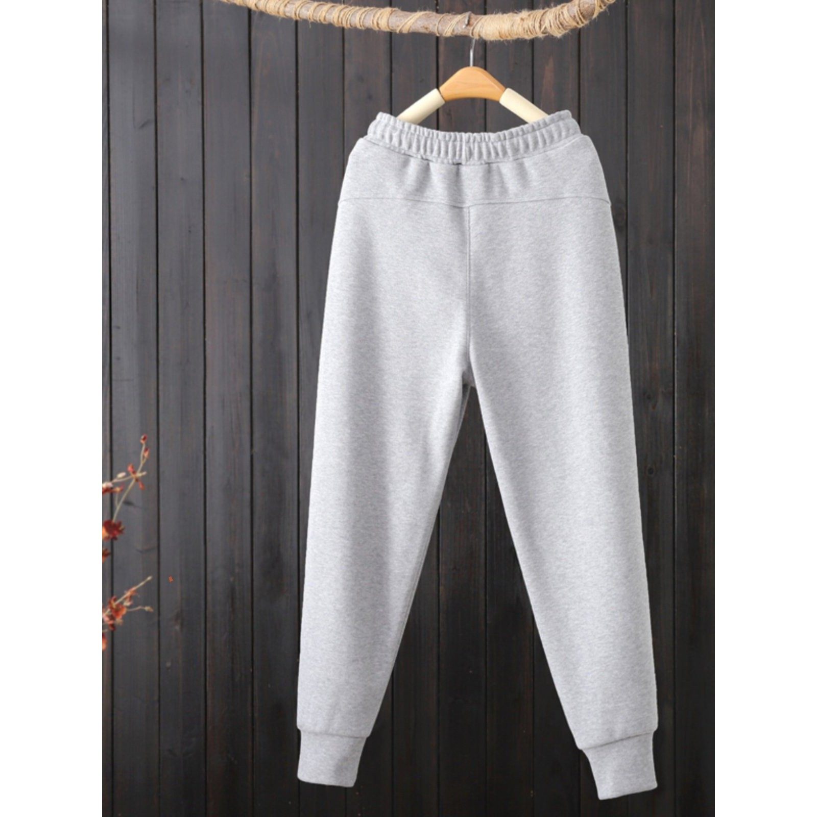 韩国米色加绒加厚卫裤女秋冬新款纯棉小个子显瘦九分休闲运动长裤,淘宝优惠券,粉丝福利购,淘宝优惠卷