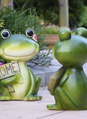 门口迎宾欢迎牌摆件幼儿园卡通动物青蛙装饰花园户外园林景观雕塑