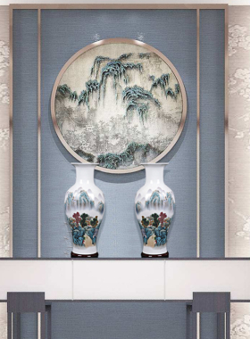 景德镇新款梦缘中式书房落地大花瓶摆件复古客厅电视柜插花工艺品