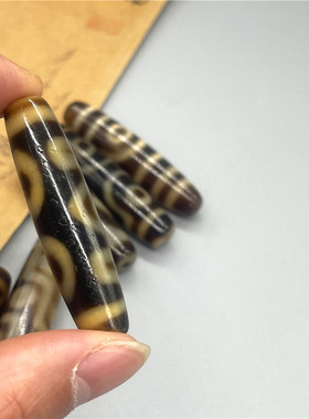 现货速发保真西藏包浆牙黄玛瑙老天珠玉髓天珠九眼项坠吊坠子男饰