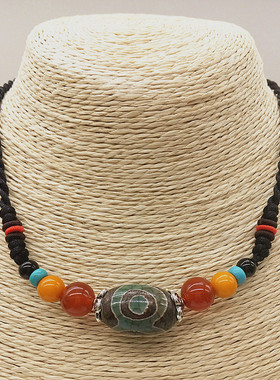 现货速发天珠玛瑙项链新款锁骨链三眼天珠配饰品短款毛衣链手工编