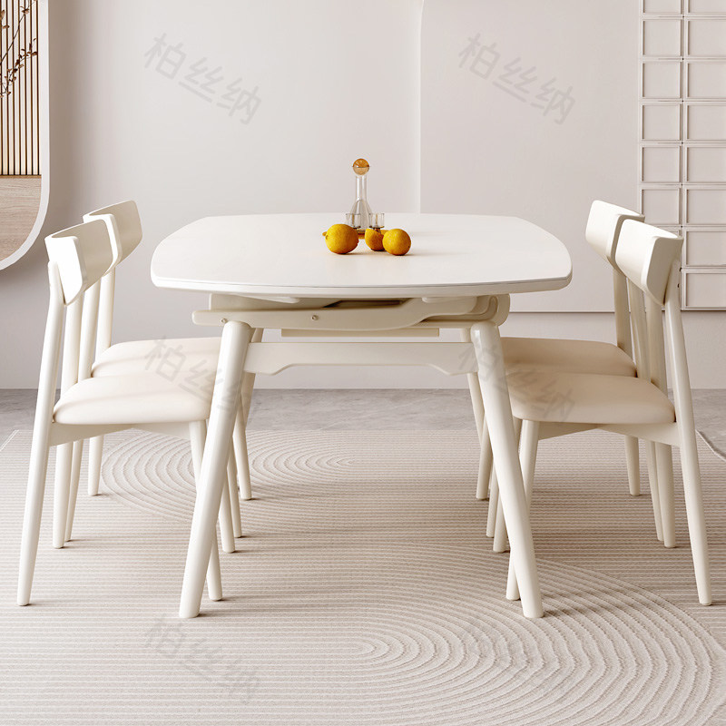 柏丝纳法式奶油风实木岩板餐桌家用伸缩饭桌可方圆两用餐桌椅组合,淘宝优惠券,粉丝福利购,淘宝优惠卷