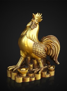 速发纯铜雄装报晓生肖金钱铜器摆件室动客厅桌面家用内物鸡饰用品