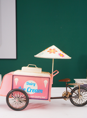 速发老式冰淇淋车焙件模甜铁艺型品店烘摆蛋糕店橱窗柜子摆放的装