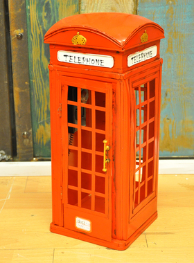 速发铁艺摄饰道具伦敦红色亭铁储钱罐书架摆件装影品复古书柜