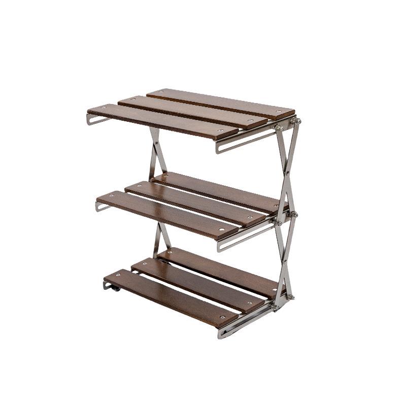 户外露营不锈钢三层折叠置物架便携式多功能桌面可伸缩木质收纳架 - 图3