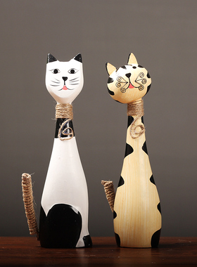速发彩绘木质小猫柜工情侣猫咪客厅酒创摆件家居装饰意艺礼品摆设