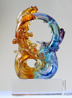 速发时来运转琉璃鱼摆件居家室内客厅商饰工桌面摆放装务送礼柜艺