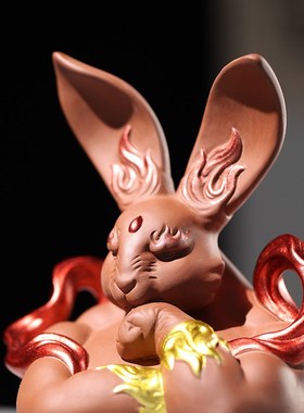 速发兔艺摆件创意招财兔子生肖陶瓷工神品新中式关玄办公室桌面