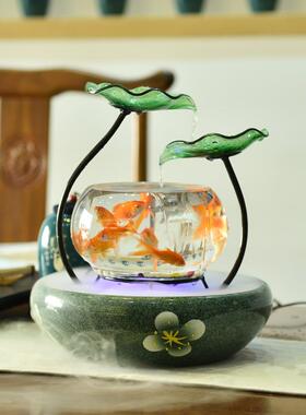 小型桌面流水喷泉客厅鱼缸加湿器招财摆件创意家居装饰品现代玻璃